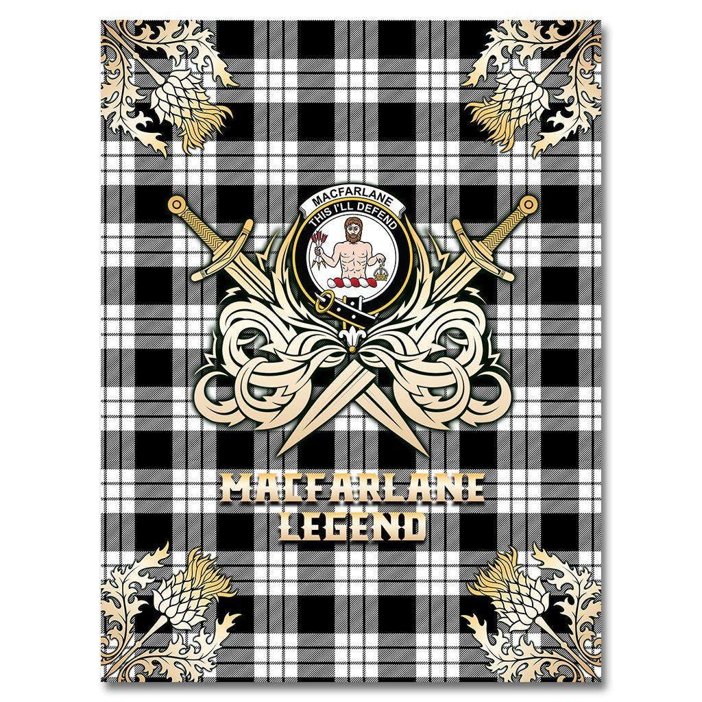 MacFarlane Black & White Tartan Gold Courage Symbol Blanket