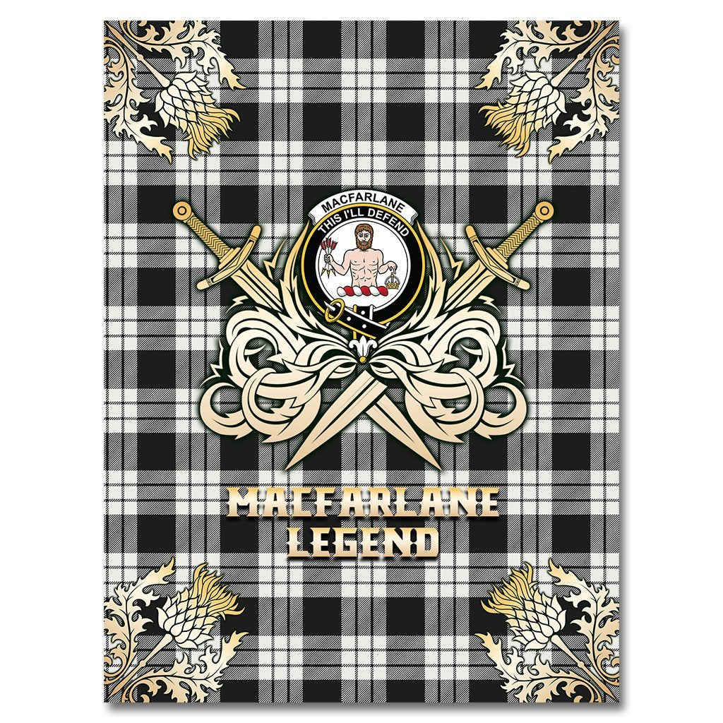 MacFarlane Black & White Ancient Tartan Gold Courage Symbol Blanket