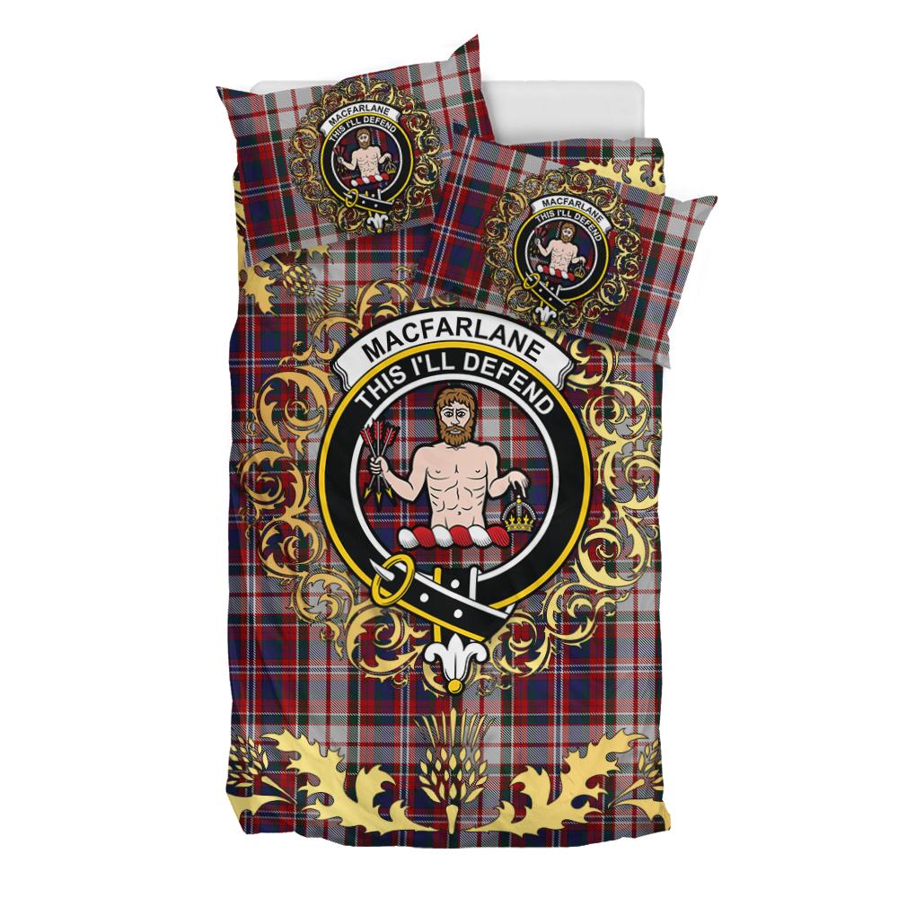MacFarlane Dress Tartan Crest Bedding Set - Golden Thistle Style
