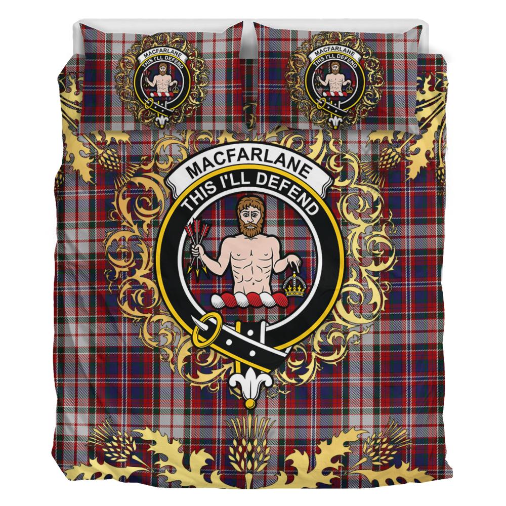 MacFarlane Dress Tartan Crest Bedding Set - Golden Thistle Style