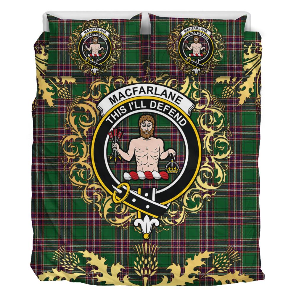 MacFarlane Hunting Tartan Crest Bedding Set - Golden Thistle Style