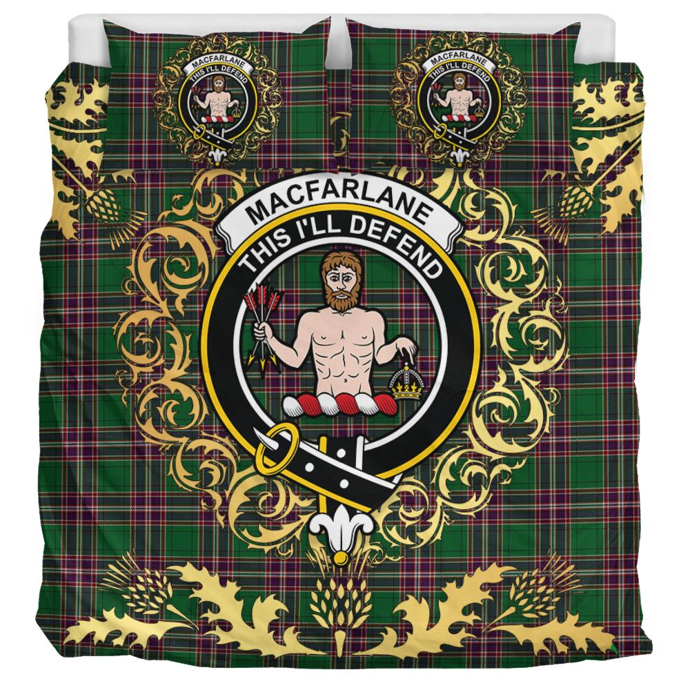 MacFarlane Hunting Tartan Crest Bedding Set - Golden Thistle Style