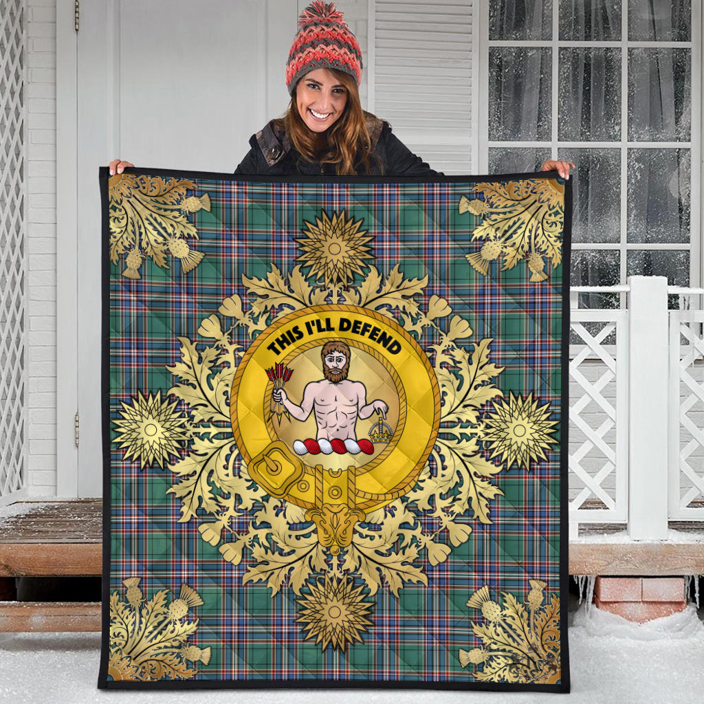 MacFarlane Hunting Ancient Tartan Crest Premium Quilt - Gold Thistle Style