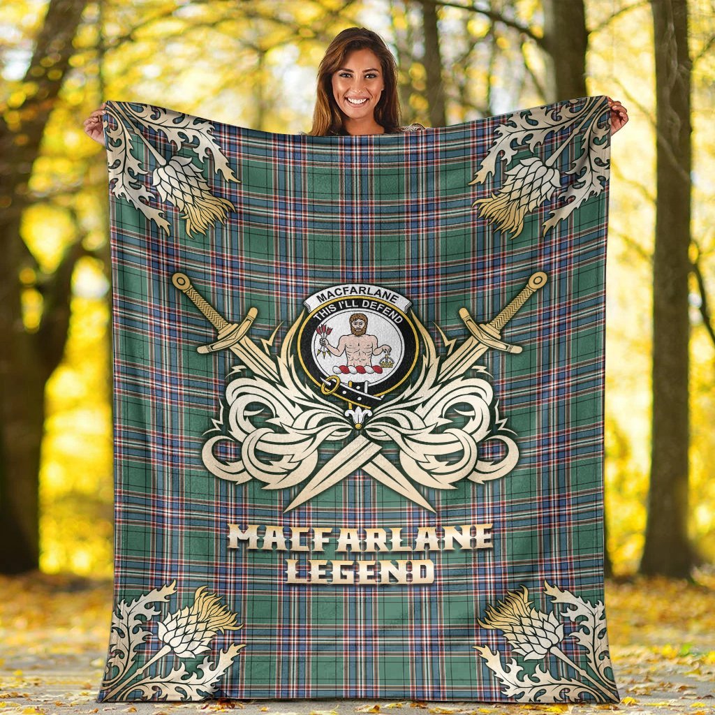 MacFarlane Hunting Ancient Tartan Gold Courage Symbol Blanket