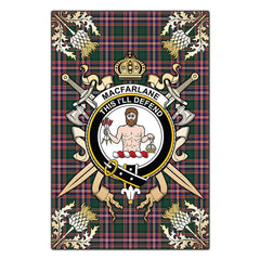 MacFarlane Hunting Modern Tartan Crest Black Garden Flag - Gold Thistle Style