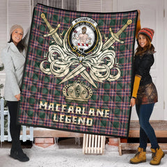 MacFarlane Hunting Modern Tartan Crest Legend Gold Royal Premium Quilt