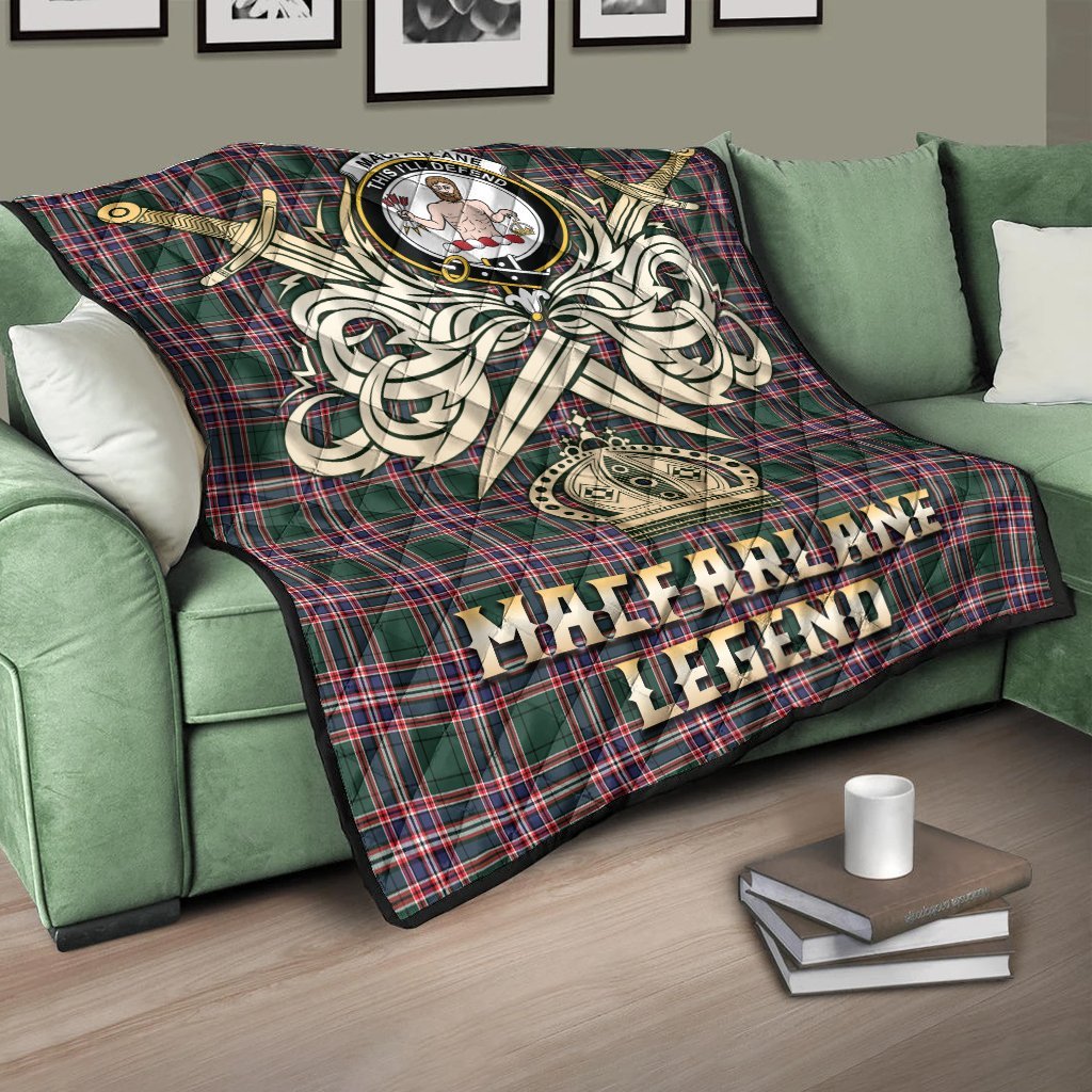 MacFarlane Hunting Modern Tartan Crest Legend Gold Royal Premium Quilt