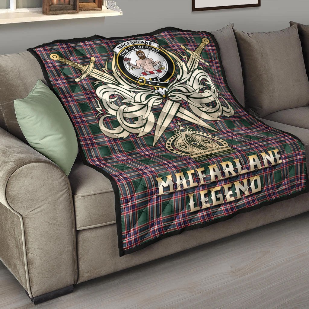 MacFarlane Hunting Modern Tartan Crest Legend Gold Royal Premium Quilt
