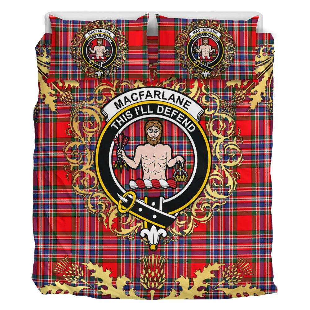 MacFarlane Modern Tartan Crest Bedding Set - Golden Thistle Style