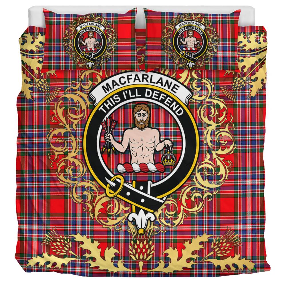 MacFarlane Modern Tartan Crest Bedding Set - Golden Thistle Style