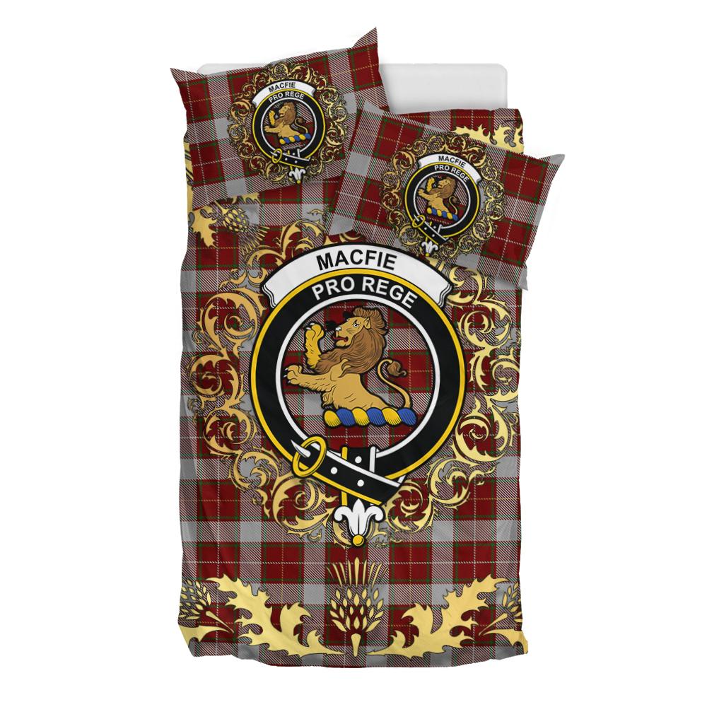 MacFie Dress Tartan Crest Bedding Set - Golden Thistle Style