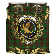 MacFie Hunting Tartan Crest Bedding Set - Golden Thistle Style