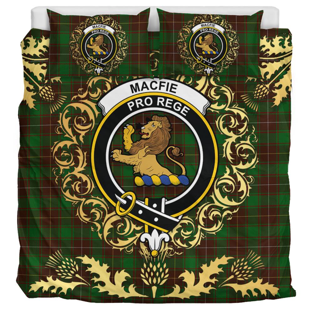 MacFie Hunting Tartan Crest Bedding Set - Golden Thistle Style