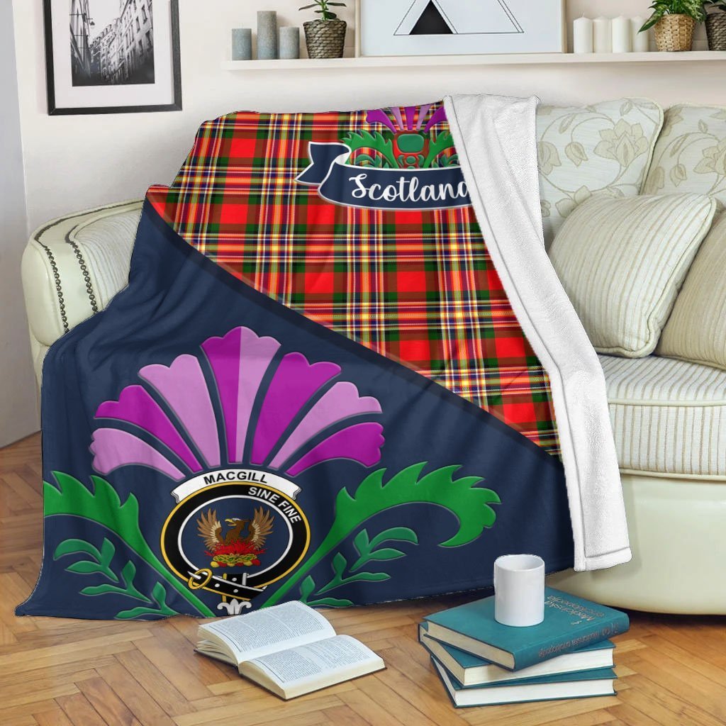MacGill (Makgill) Tartan Crest Premium Blanket - Thistle Style