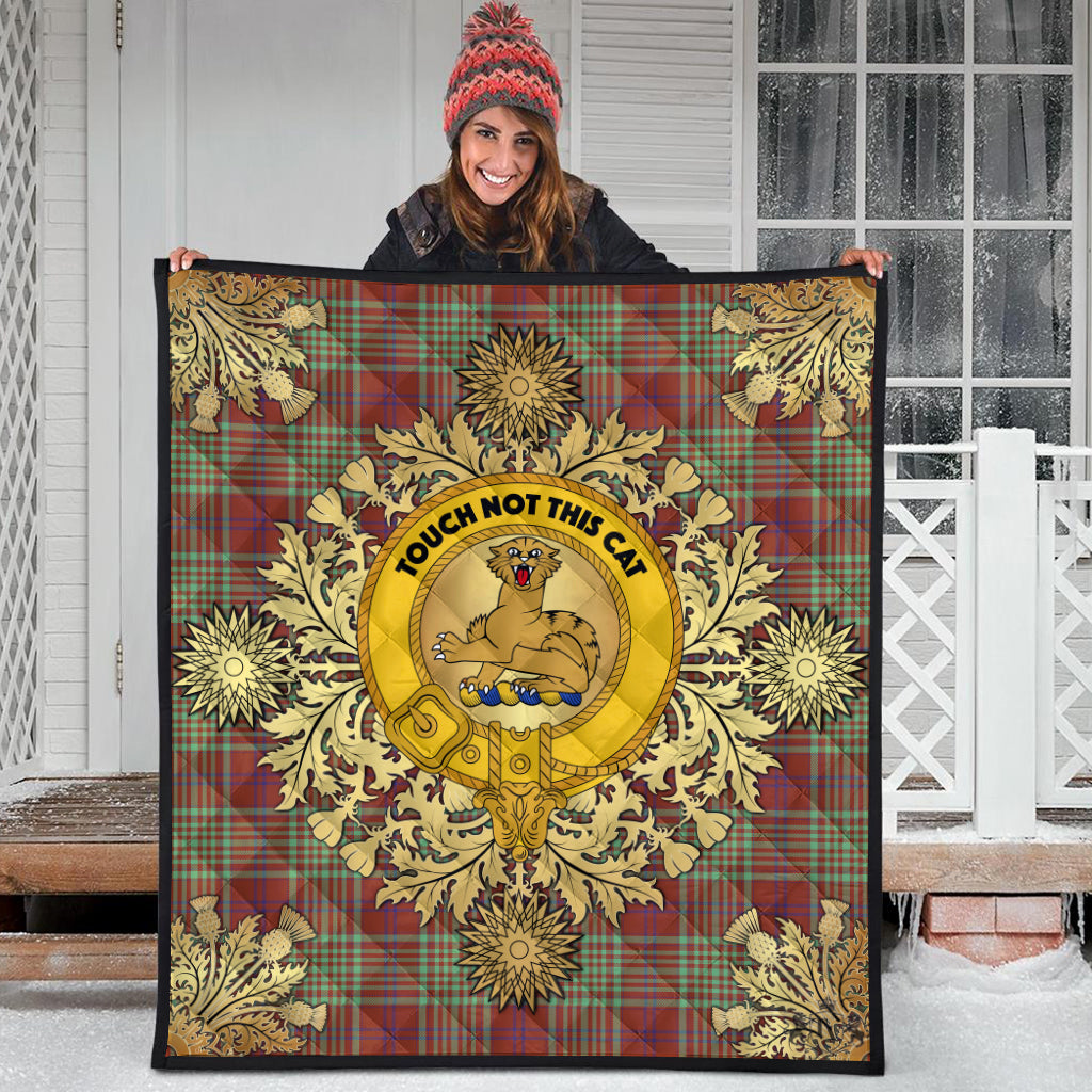 MacGillivray Hunting Ancient Tartan Crest Premium Quilt - Gold Thistle Style