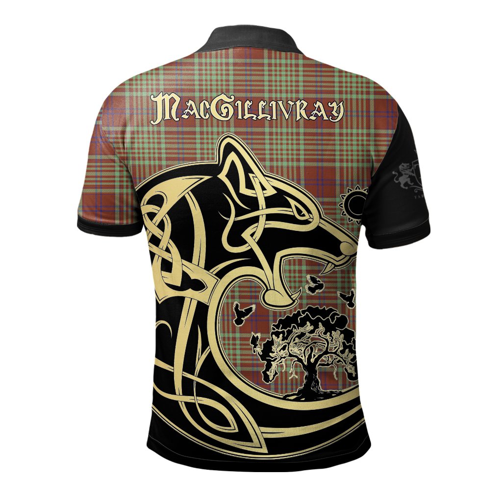 MacGillivray Hunting Ancient Tartan Polo Shirt Viking Wolf