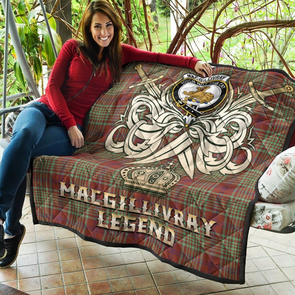 MacGillivray Hunting Ancient Tartan Crest Legend Gold Royal Premium Quilt