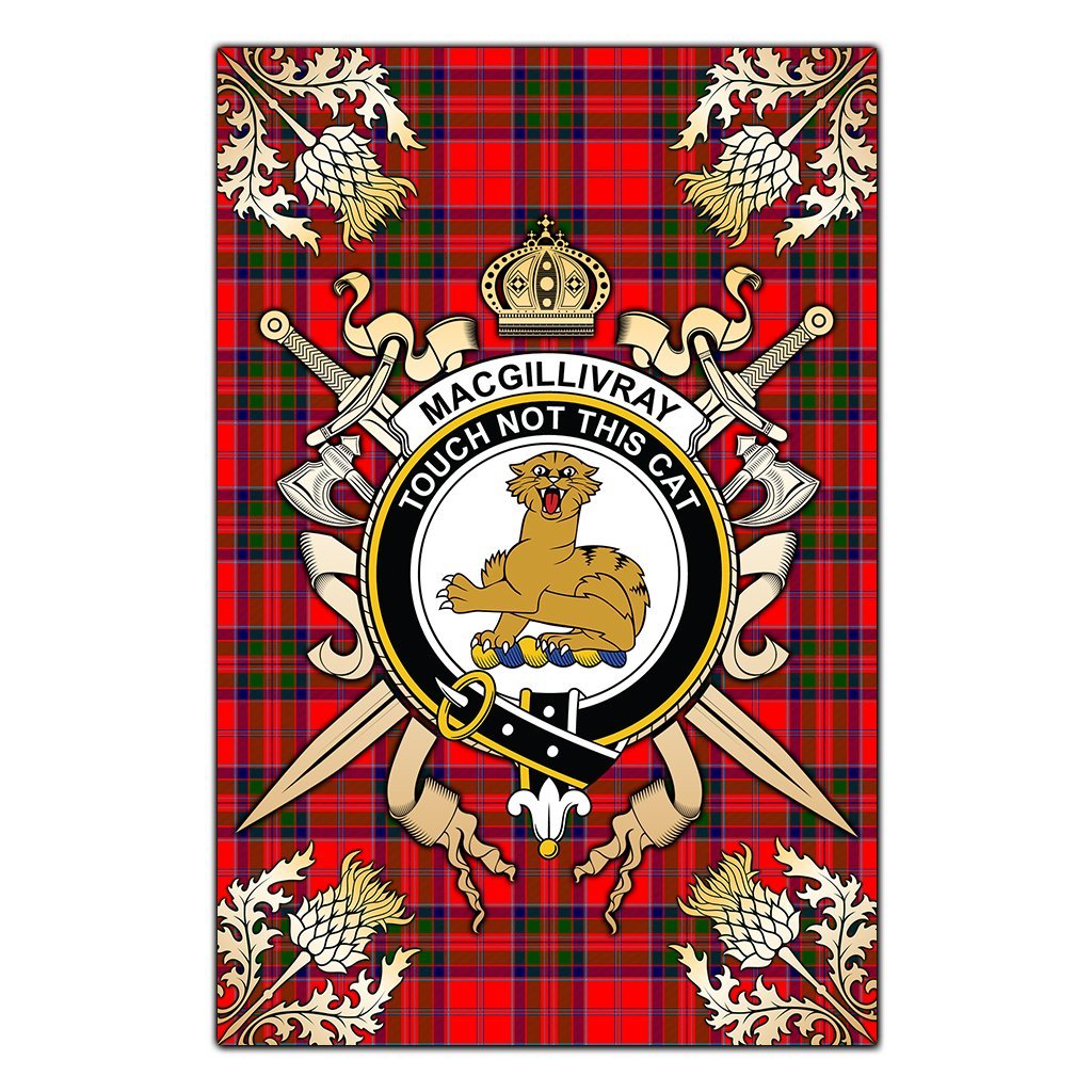 MacGillivray Modern Tartan Crest Black Garden Flag - Gold Thistle Style