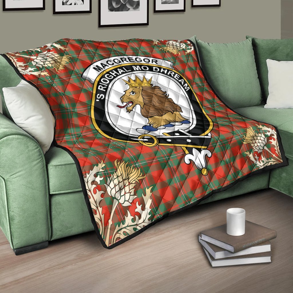 MacGregor Ancient Tartan Crest Premium Quilt - Gold Thistle Style