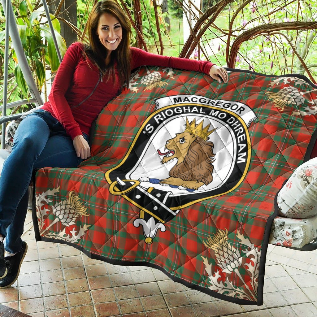 MacGregor Ancient Tartan Crest Premium Quilt - Gold Thistle Style