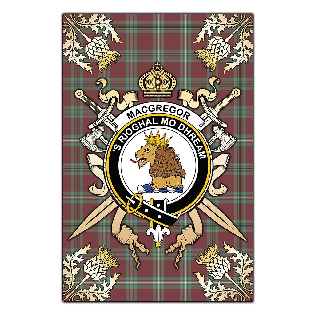 MacGregor Hunting Ancient Tartan Crest Black Garden Flag - Gold Thistle Style