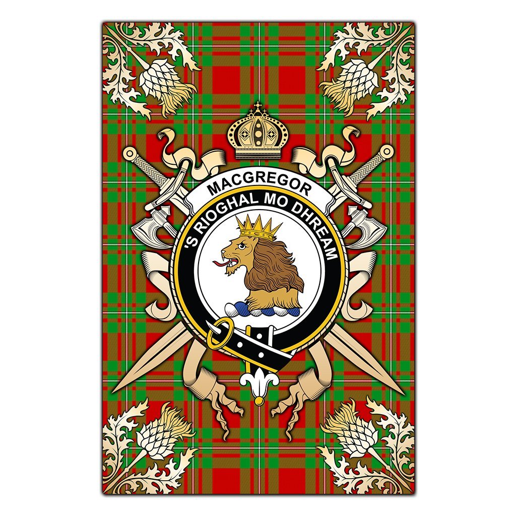 MacGregor Modern Tartan Crest Black Garden Flag - Gold Thistle Style