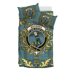 MacInnes Ancient Tartan Crest Bedding Set - Golden Thistle Style