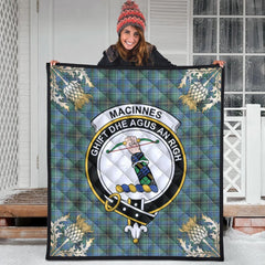 MacInnes Ancient Tartan Crest Premium Quilt - Gold Thistle Style