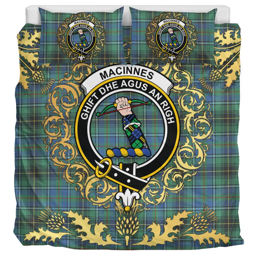 MacInnes Ancient Tartan Crest Bedding Set - Golden Thistle Style