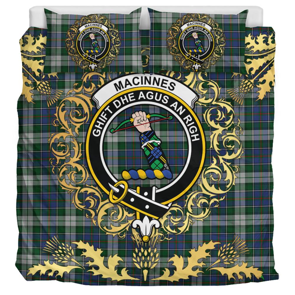 MacInnes Dress Tartan Crest Bedding Set - Golden Thistle Style
