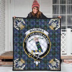 MacInnes Modern Tartan Crest Premium Quilt - Gold Thistle Style