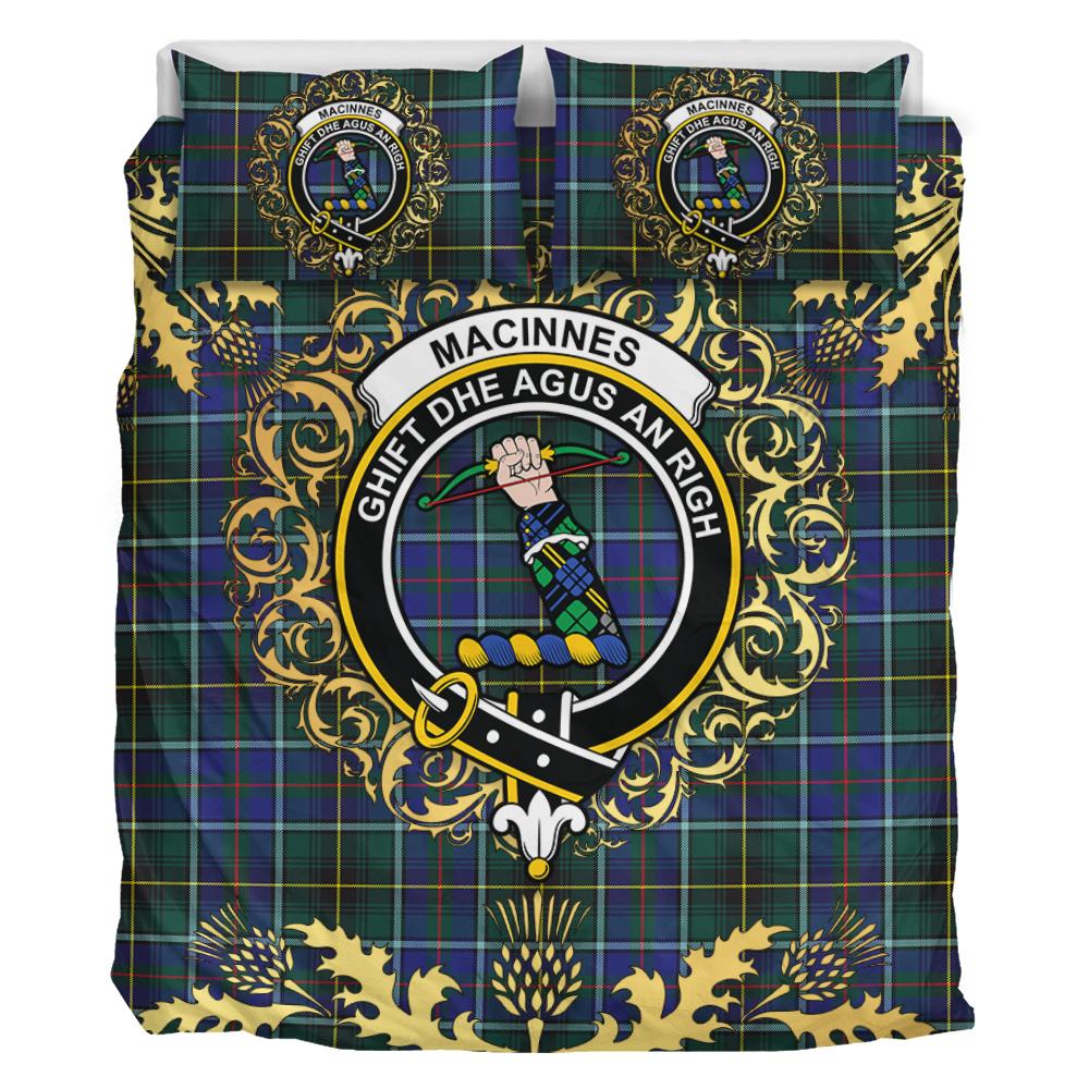 MacInnes Modern Tartan Crest Bedding Set - Golden Thistle Style