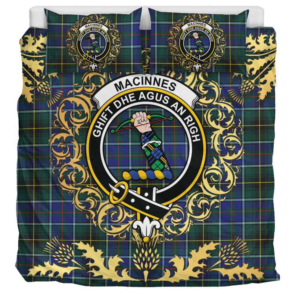 MacInnes Modern Tartan Crest Bedding Set - Golden Thistle Style