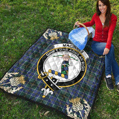MacInnes Modern Tartan Crest Premium Quilt - Gold Thistle Style