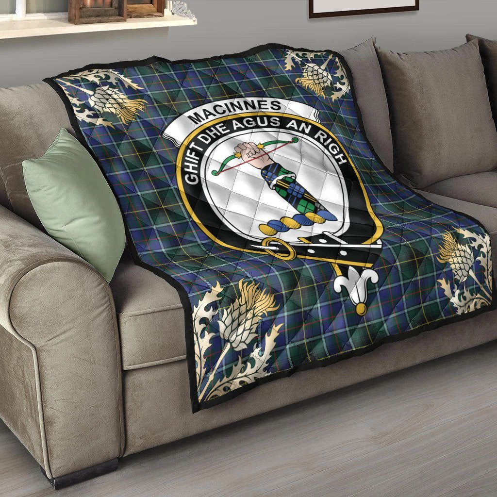 MacInnes Modern Tartan Crest Premium Quilt - Gold Thistle Style