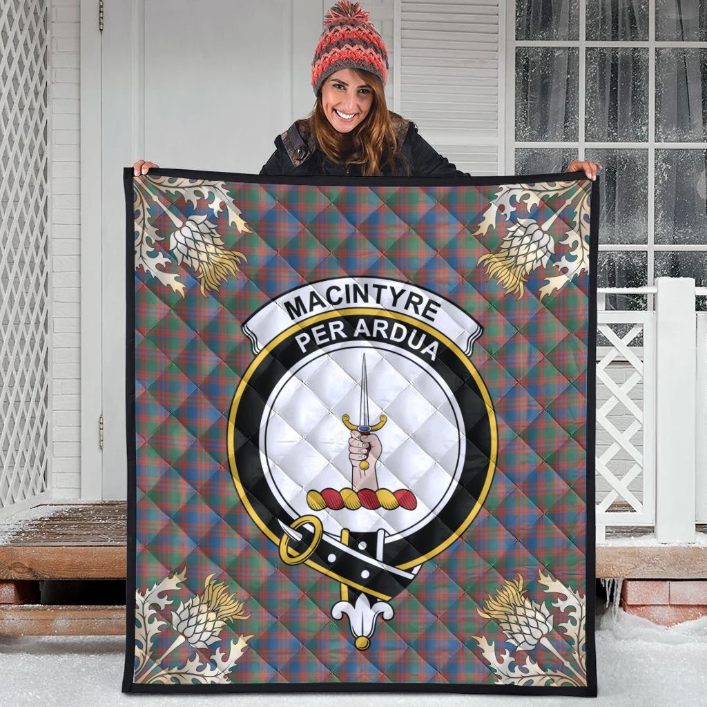 MacIntyre Ancient Tartan Crest Premium Quilt - Gold Thistle Style