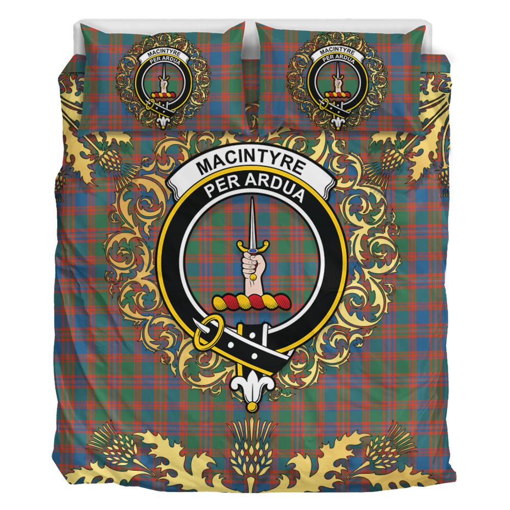 MacIntyre Ancient Tartan Crest Bedding Set - Golden Thistle Style