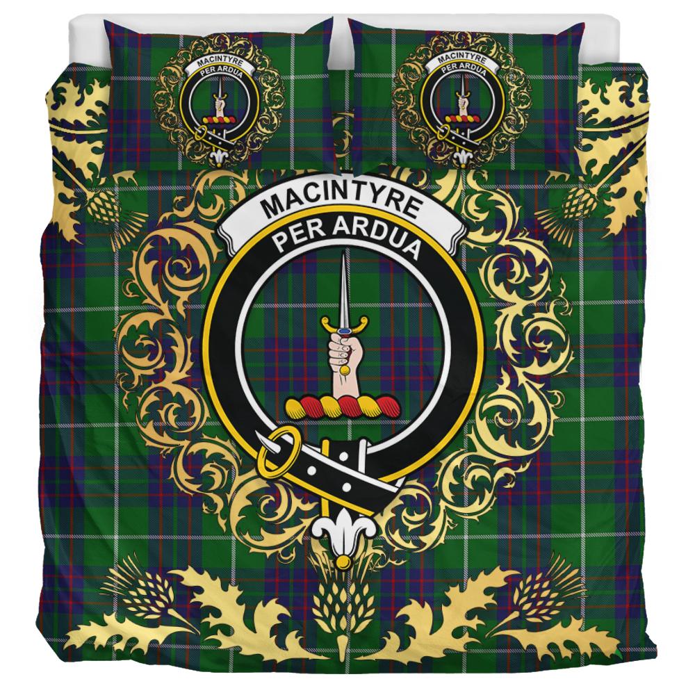 MacIntyre Hunting Tartan Crest Bedding Set - Golden Thistle Style