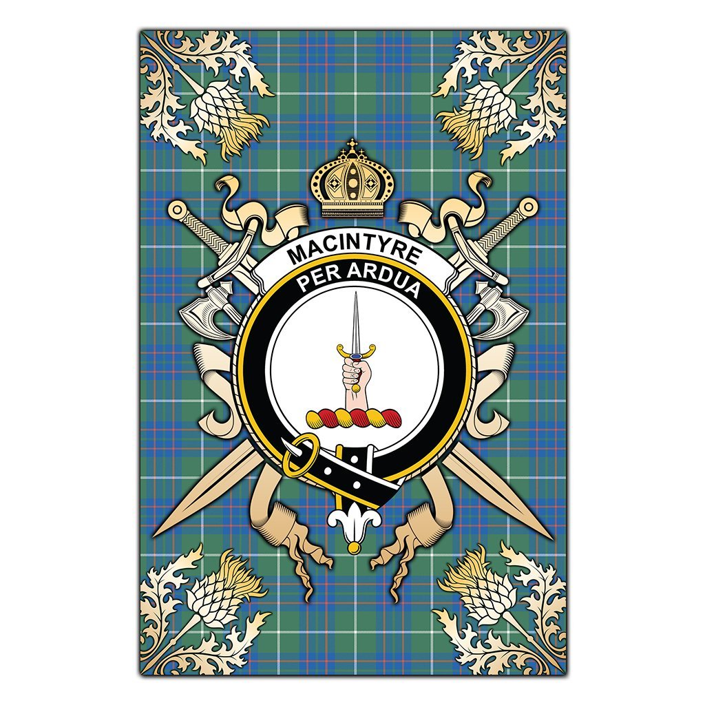 MacIntyre Hunting Ancient Tartan Crest Black Garden Flag - Gold Thistle Style