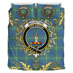 MacIntyre Hunting Ancient Tartan Crest Bedding Set - Golden Thistle Style