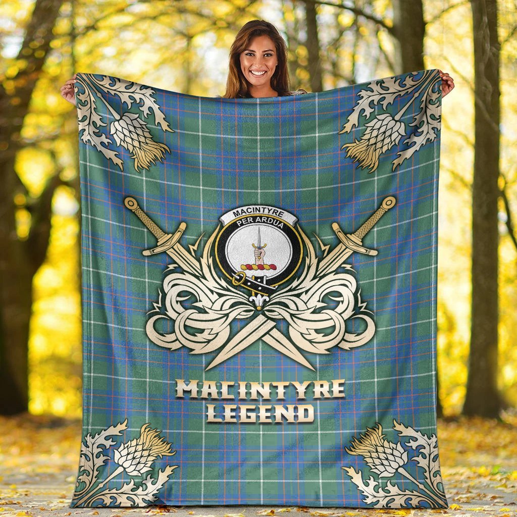 MacIntyre Hunting Ancient Tartan Gold Courage Symbol Blanket