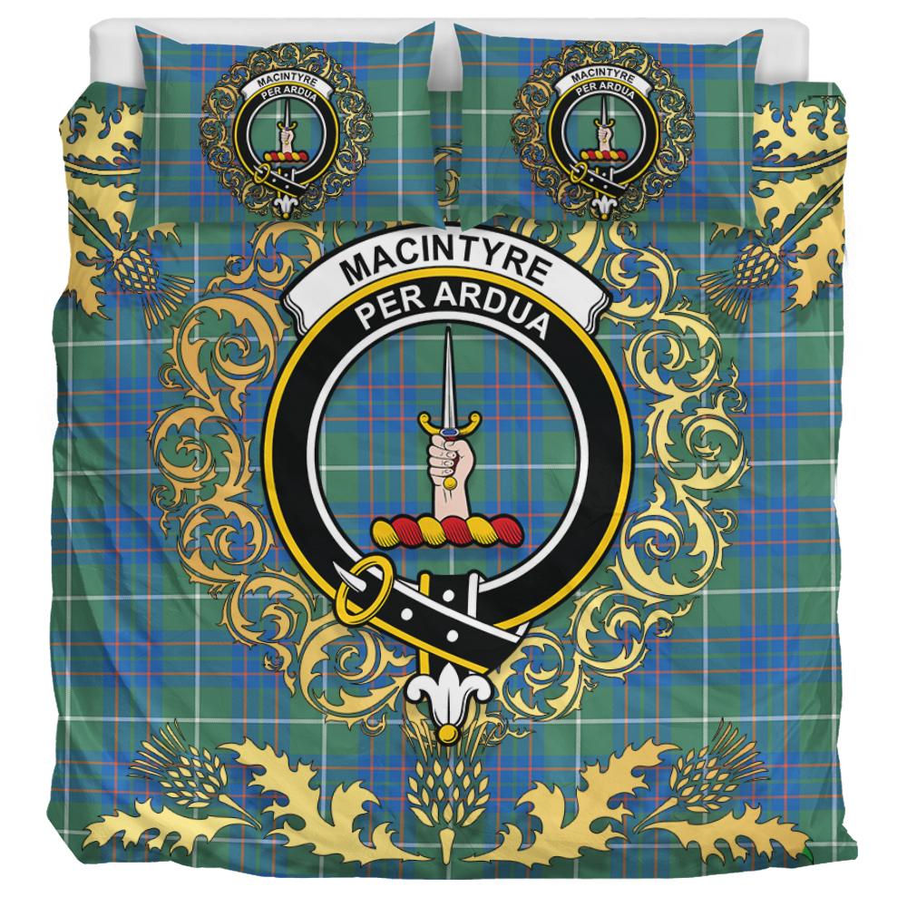 MacIntyre Hunting Ancient Tartan Crest Bedding Set - Golden Thistle Style