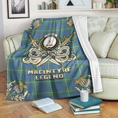 MacIntyre Hunting Ancient Tartan Gold Courage Symbol Blanket
