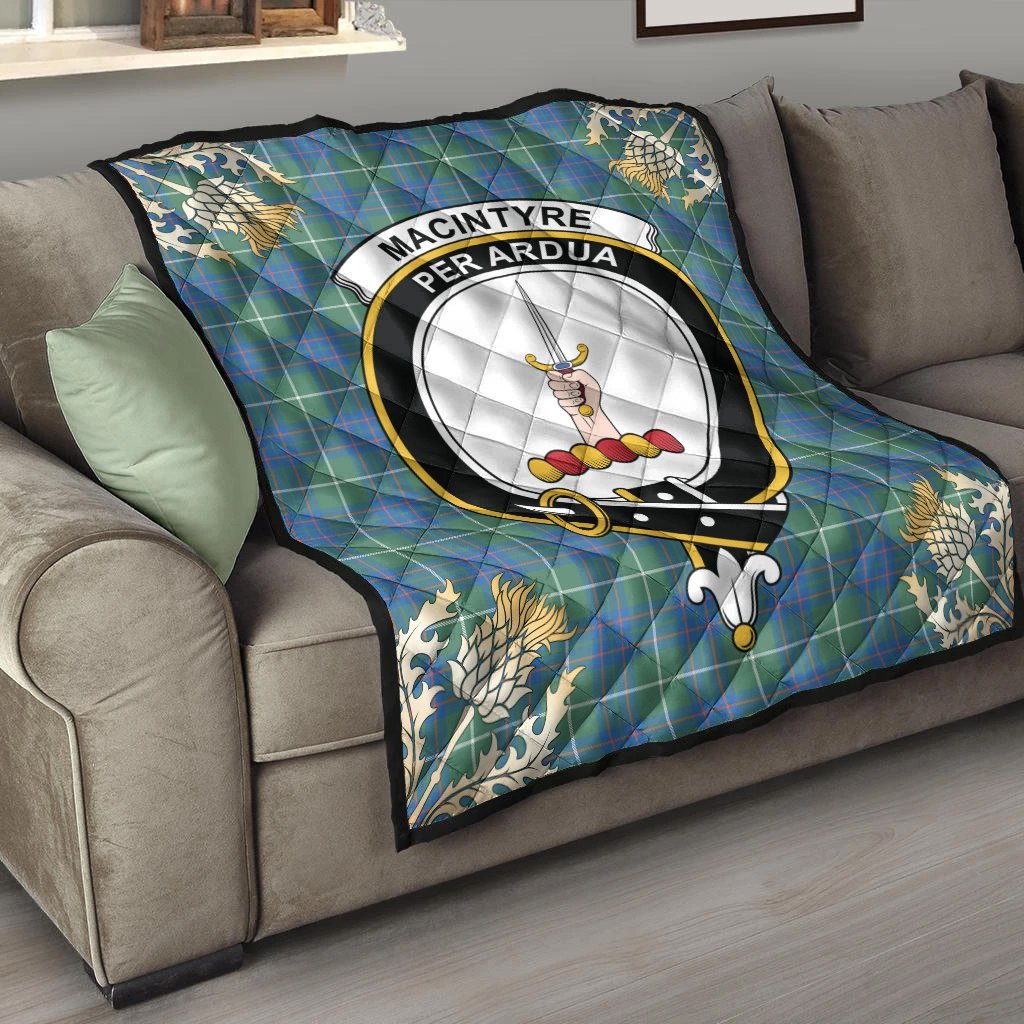 MacIntyre Hunting Ancient Tartan Crest Premium Quilt - Gold Thistle Style
