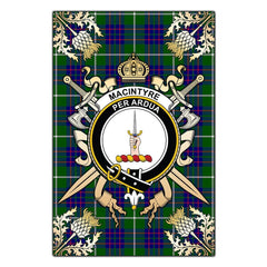 MacIntyre Hunting Modern Tartan Crest Black Garden Flag - Gold Thistle Style