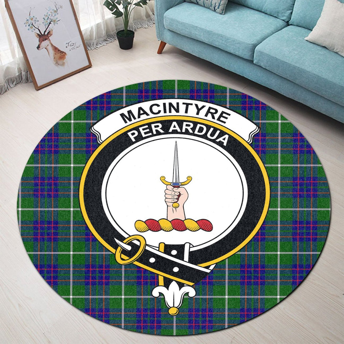 MacIntyre Hunting Modern Tartan Crest Round Rug