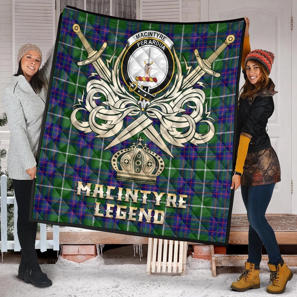 MacIntyre Hunting Modern Tartan Crest Legend Gold Royal Premium Quilt