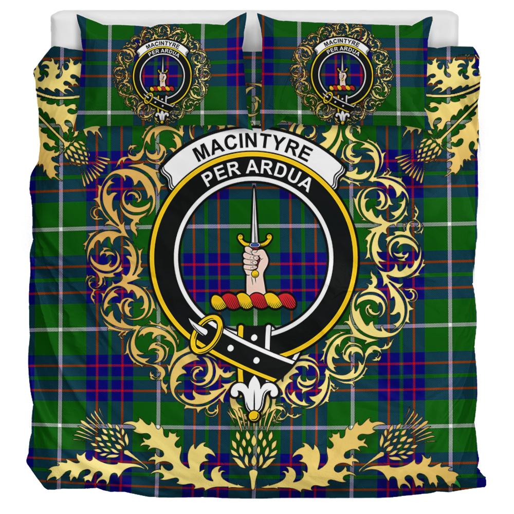 MacIntyre Hunting Modern Tartan Crest Bedding Set - Golden Thistle Style