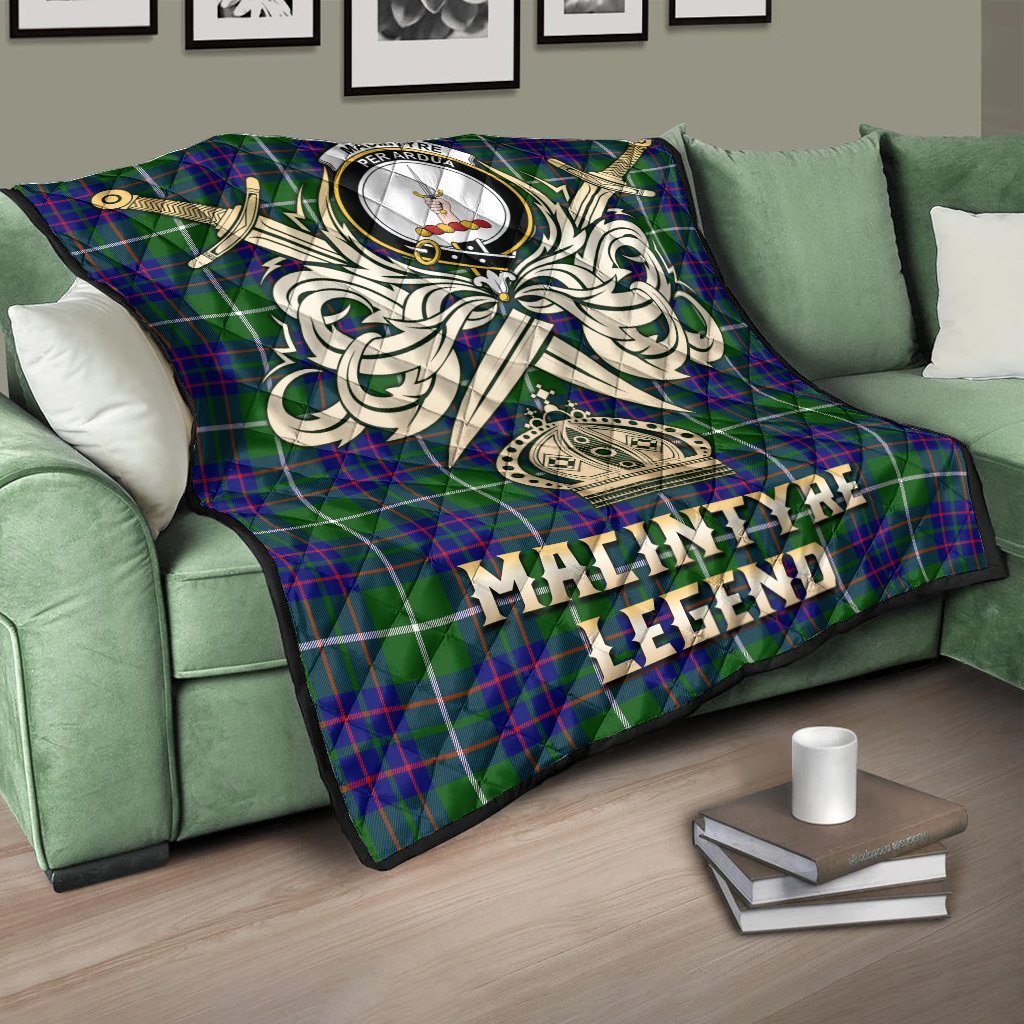 MacIntyre Hunting Modern Tartan Crest Legend Gold Royal Premium Quilt