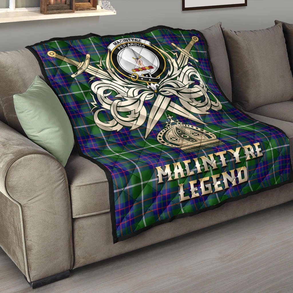 MacIntyre Hunting Modern Tartan Crest Legend Gold Royal Premium Quilt